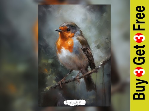 Realistic perched robin oil - realistic, robin,