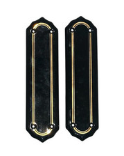 Pair Of Vintage Black Ceramic Door Finger Plates Double Goldline Design