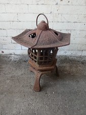 Large Beautiful Old Heavy Cast Iron Oriental Temple Candle Lantern Garden 