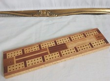 Wooden Inlayed Cribbage Score Board with Peg Slot