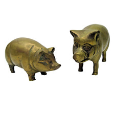 2 solid brass PIG figurines