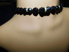 VINTAGE UPPER ARM SLINKY WRAP BRACELET FACETED BLACK BEADS + SPARKLE STONE BANDS