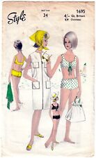 SEWING PATTERN 60s BEACH DRESS FRNT ZIP BRIEF PANTIES BRA TOP  STYLE 1695 34" M2