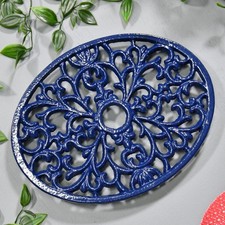 Trivet - Heavy Duty Cast Iron - Oval Shaped Blue Trivet