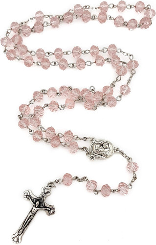 Pink crystallized glass rosary - glass,