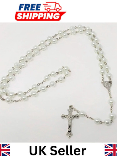 White rosary beads with - white,
