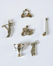 6 Piece Antique Silver Sport Golf Set - Golfer Club Cart Caddy Bag Trophy