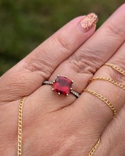 Contemporary Red Andesine & Diamond Cocktail Ring in 9ct Gold, Size N