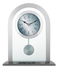 Acctim Bathgate Pendulum Mantel Clock Quartz Metal Glass Floating Effect Silver