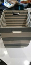 Linea Foldable Stripe Canvas Storage Box Cube Handle holes Nautical Premium NWT