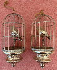 *Pair of Silver Mercury  Glass Bird Metal Cage Glitter Accent Christmas Ornament