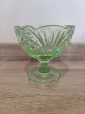 Vintage Art Deco Footed Green Glass Bowl 12cm  Tall.