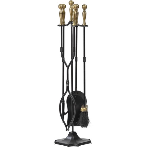 Fireplace tools set brass - set:,