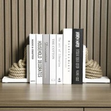 Nautical Knot Rope and White Wood Decorative Bookends, 2 Piece Set