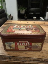 Ryvita Biscuit Cracker Brown Tin Advertising Metal Tin Storage 90s Vintage Prop