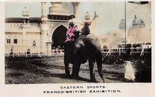 EASTERN SPORTS FRANCO BRITISH EXHIBITION REAL PHOTO POSTCARD 1908 ELEPHANT