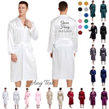 UK Personalized Mens Satin Silk Pajamas Kimono Robe Dressing Gown Pjs Loungewear