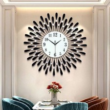 60cm Diamond Jeweled Wall Clock Stylish Diamond Sunflower Silent Non-ticking UK