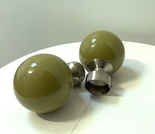 Olive / leaf green ceramic and chrome finials / curtain pole ends - new/unused