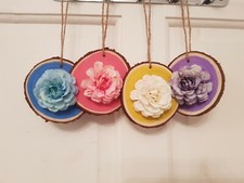 Multi coloured acrylic painted |Hanging Wooden Ornament| wood slice | floral