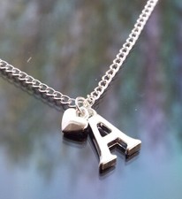 Mini Heart Initial Letter Pendant Necklace with Silver Plated Chain by Hudegate
