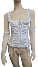 White Satin Open Cup Basque Set