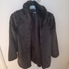 Wallis Gray Faux Fur Coat Size