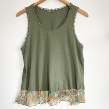 Vest Top Y2K Sparkly Chiffon Trim Italian Bighet Green Size M
