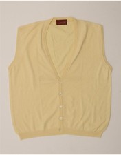 IL GRANCHIO Mens Sleeveless Cardigan Sweater Large Yellow Wool CX11