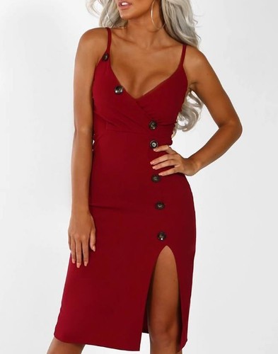 Red button bodycon midi - red,