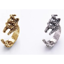 Hugging Yorkshire Terrier Ring Silver Gold Vintage Adjustable Dog Puppy Pet