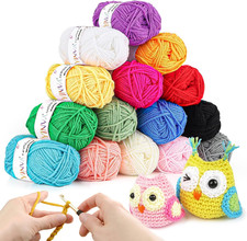 Acrylic Crochet Yarn 15 Colours x 25g Soft Knitting Wool Set for Beginners & Adu