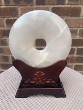 Chinese Jade Onyx Natural Stone Round Feng Shui Plaque Display Ornament Vintage