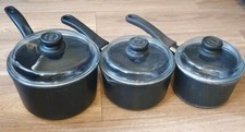 ProCook Titanium Pan Set X3 Black Glass Lids Made In Germany Sauncpans Pans