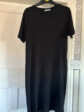 Primark Ribbed Midi Short Sleeved Black Dress Ladies Size XL
