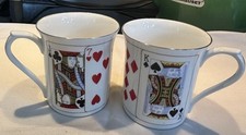 Pair Of Queens Churchill Cut For Coffee China Cups Playing Card Design VGC