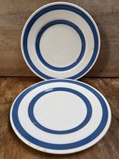 Vintage Chef Ware Plates x 2, Blue & White Stripe Made In Staffordshire England.