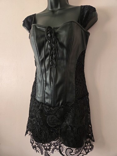 Black gothic faux leather - black,