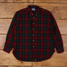Vintage Pendleton Check Shirt Button L USA Made 70s Plaid Mens Long Sleeve Red