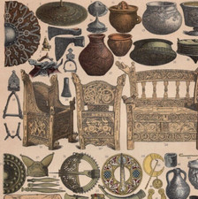 VIKING IRISH - Furniture Pottery Jewelry Middle Ages 1884 Antique Print w Video