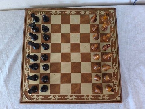 Large vintage wood chess set - vintage,