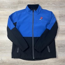 Domino's Pizza Jacket Mens Large Blue Black Softshell Full Zip Water Resistant