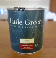 'Shirting' (shade 129) White. Little Greene Intelligent Gloss Paint. 1 Litre.