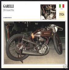 1924 Garelli 350cc Grand Prix (348cc) Race Bike Motorcycle Photo Spec Info Card