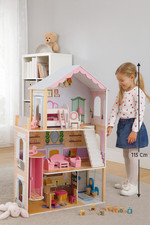 Kids wooden dolls house with furniture and accessories 3 story play house 115cm