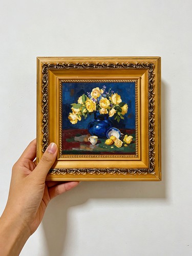 Yellow roses blue vase - yellow,