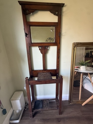Edwardian solid oak hallstand - solid,