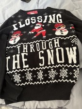 Primark 7-8 Years Christmas Jumper Black Flossing Through The Snow