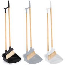 Long Handled Bamboo Tube Floor Dust Pan & Broom Brush Set Upright Sweeper 73cm