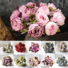 13 Heads Silk Peony Artificial Fake Flowers Wedding Bouquet Home Party Decor UK